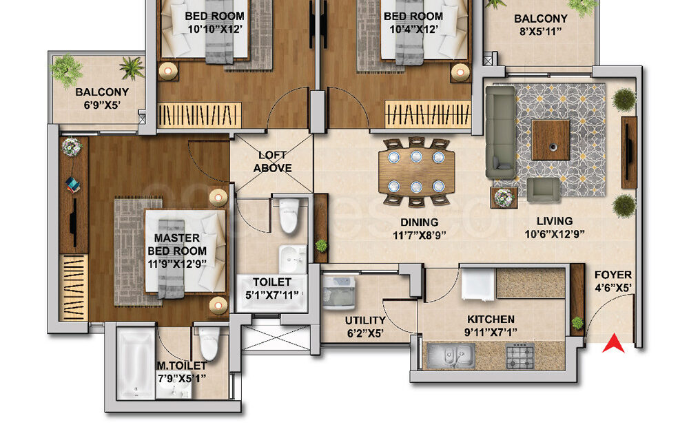 3 bhk flats for Hero Homes Gurugram floor plan